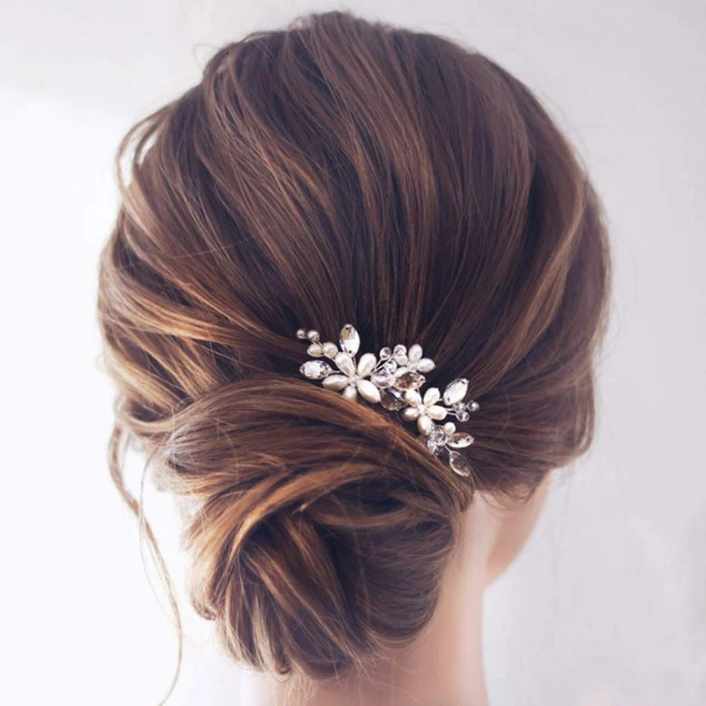 2Pcs Hair Pin Clip Set Crystal Pearl Hair Pin Clip Hairpin Bridal Wedding Hair Accessories Jewelry Pin Clip Hairpin Set Gift