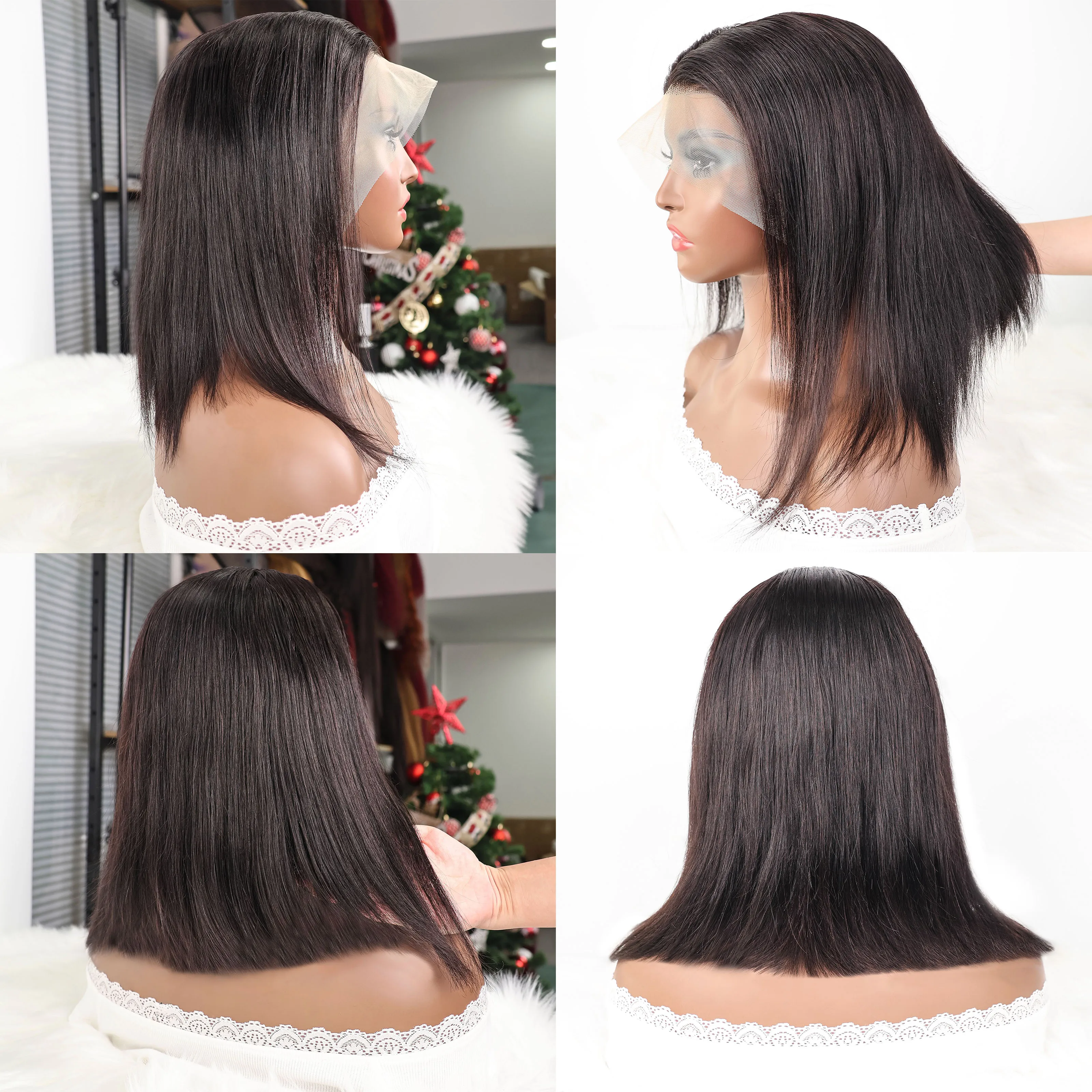 العظام مستقيم بوب شعر مستعار 100% الشعر البشري 13x4 Hd الدانتيل الشفاف الباروكة الأمامية قبل قطعها 200% الكثافة خصلات الشعر المستعار الإنسان القصير