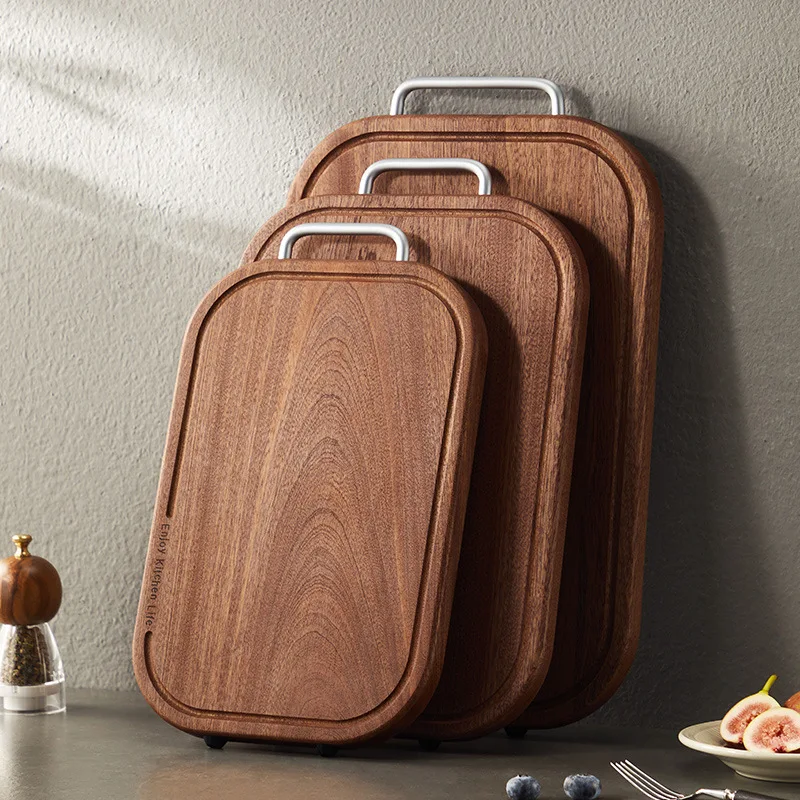 

Double-Sided Ebony Wood Cutting Board, Heavy Duty Anti-Mold & Anti-Bacterial Chopping Block with Handle Solid Wood Butcher Block