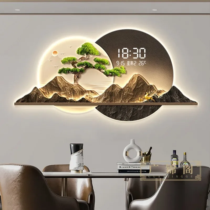 decor item digital clock bedroom Interior Silent Restaurant decoration Wall clock painting high-end creative light painting home