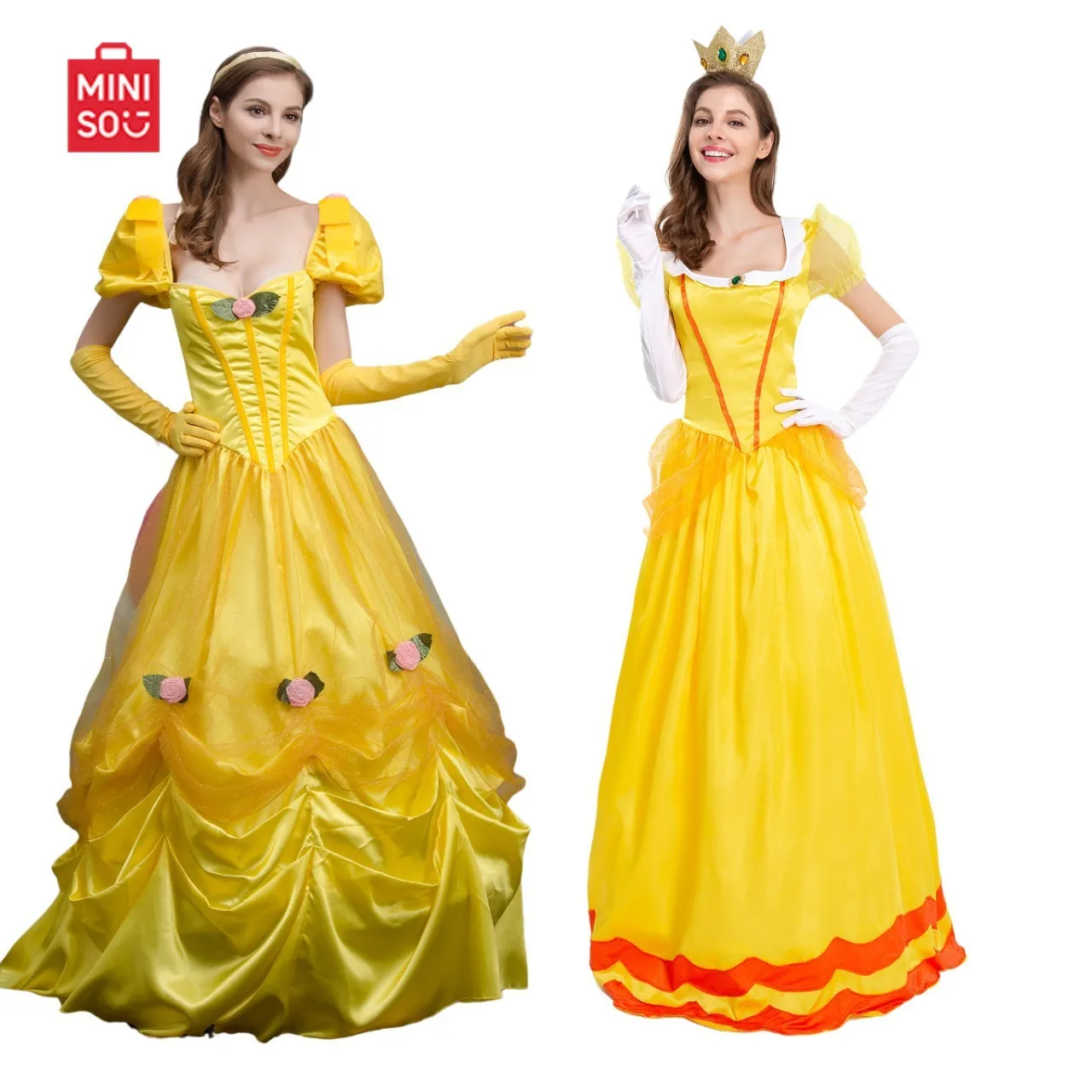 

MINISO Disney, Adult Beautiful Woman and Beast Belle Princess Dress Halloween Dress Belle Dress Performance