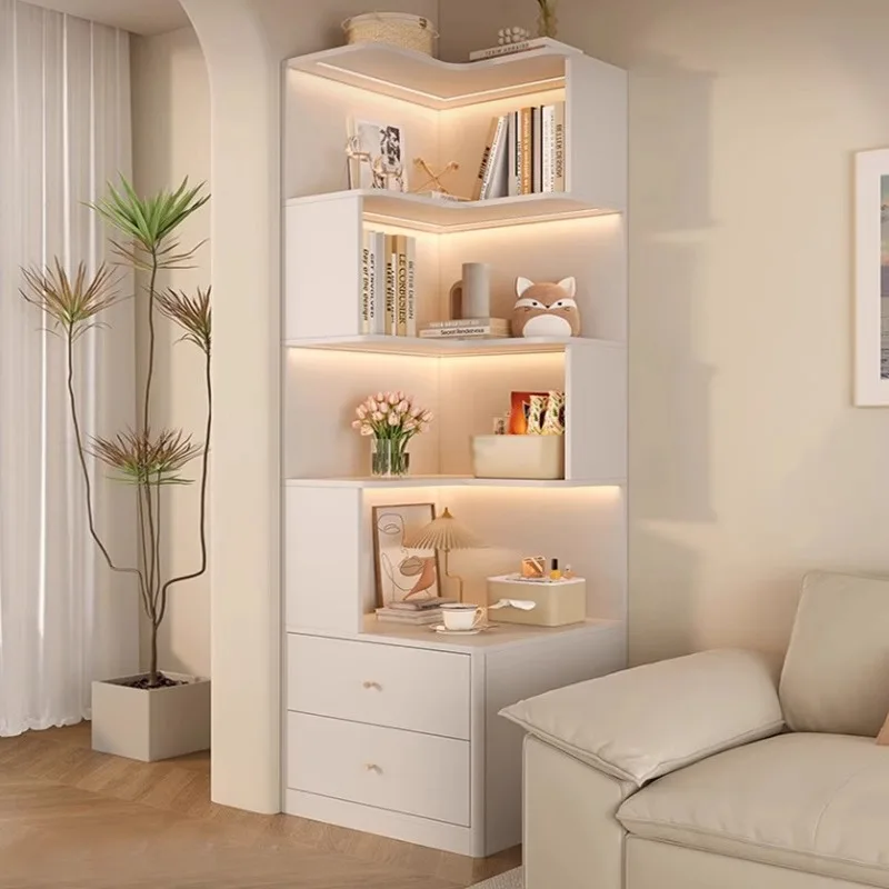 180cm Tall Modern Corner Bookshelf Display Storage Rack with Optional Drawer for Living Room Home Furniture No LED