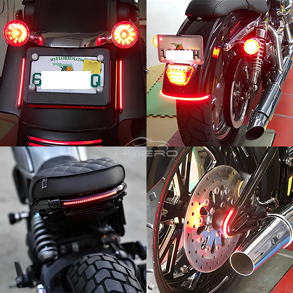 1/2Pcs Motorcycle Lamp Brake Light 12V Red Yellow Rotating Cover 48SMD Waterproof Soft Strip License Auxiliary Tail Lantern Leds
