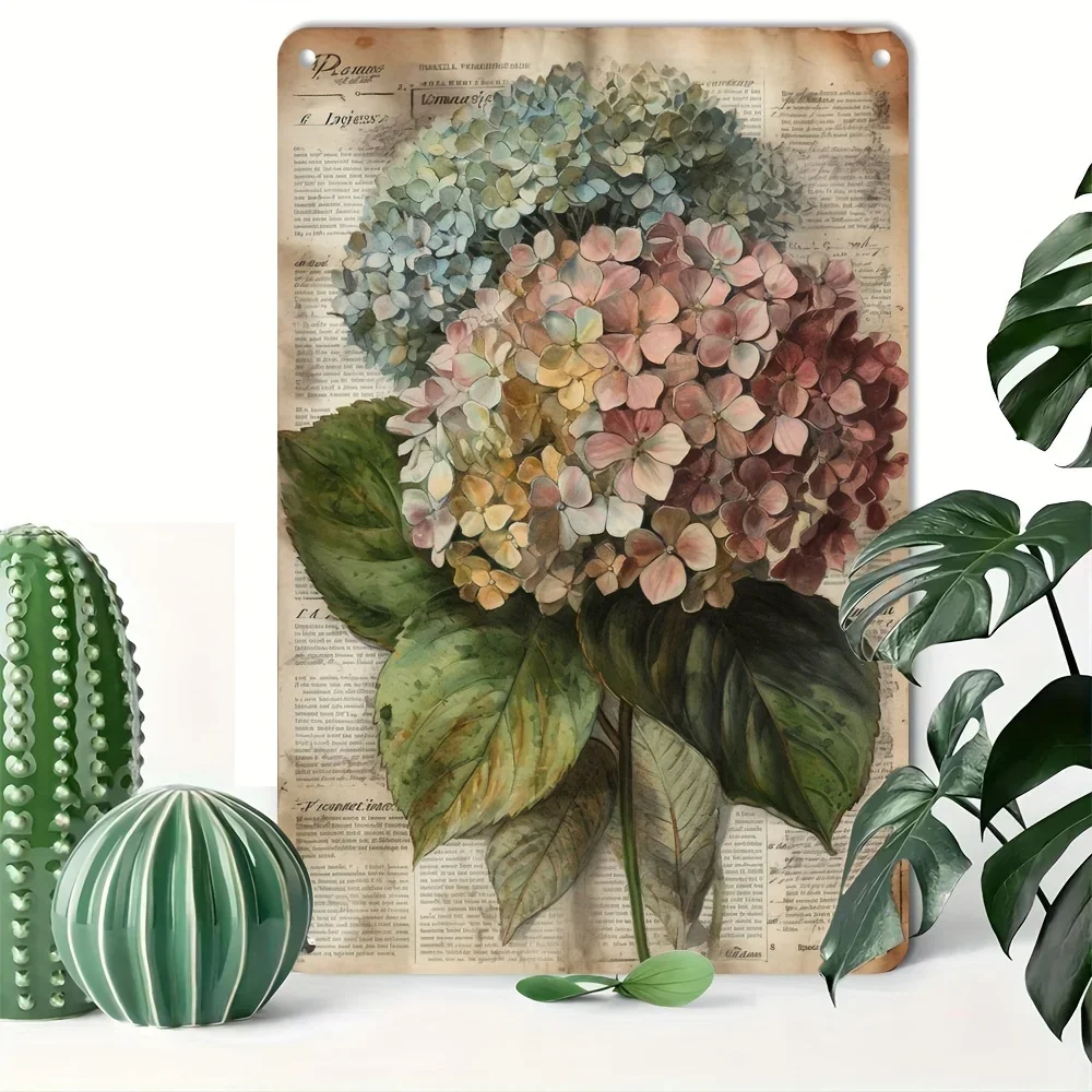 Vintage Hydrangea Aluminum Tin Sign - Retro Floral Home & Bar Decor,  Multipurpose Wall Art with Vibrant Colors,