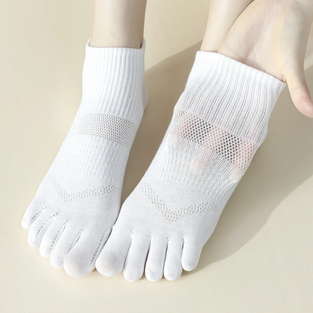 5 Pairs Five Fingers Socks Women Cotton Mesh Summer Toe Socks Sports Anti-slip Low Cut Ankle Socks with With Separate Fingers