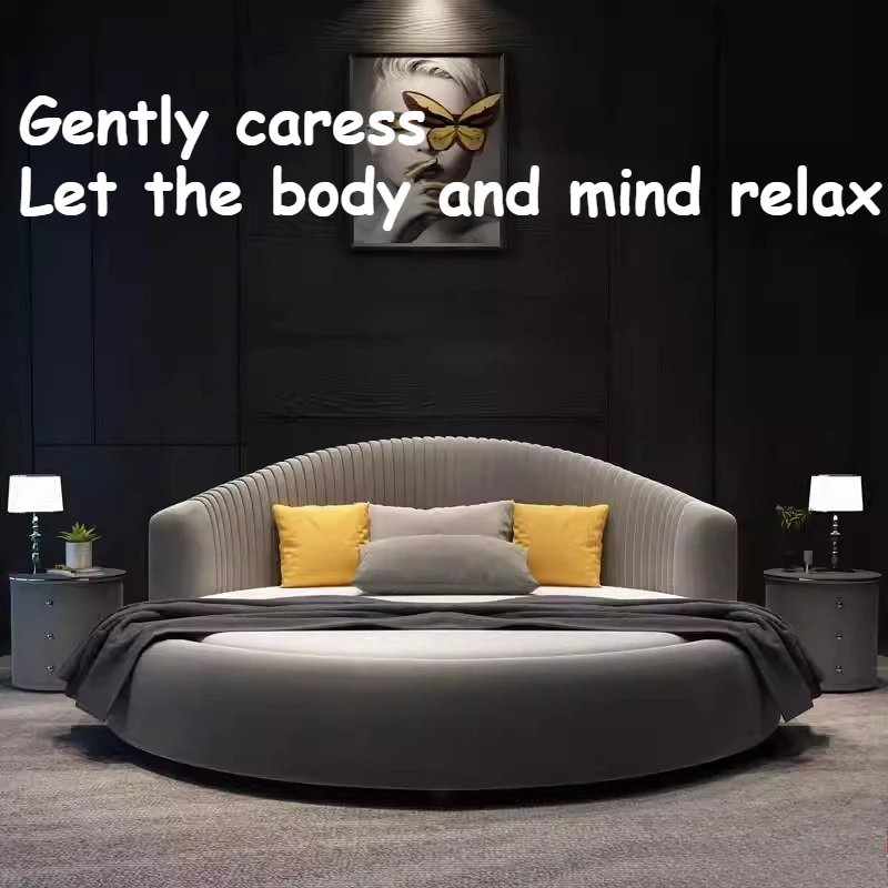 

Modern Art Double Bed With Headboard Soft Backrest Bed 2 People Nordic Design Home King Size Frame Hotel Bedroom Furniture Sets