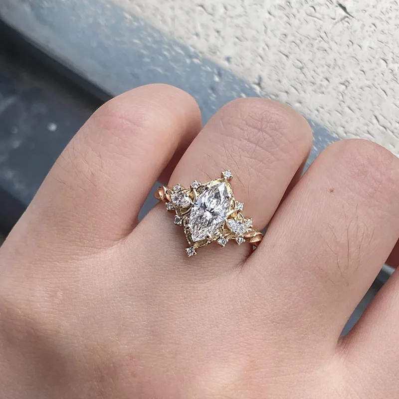 AEAW Jeremy Solid 14K Yellow Gold IGI 1ct EF/VS Marquise Cut Lab Grown Diamond Engagement Ring Women Anniversary Bridal Gift