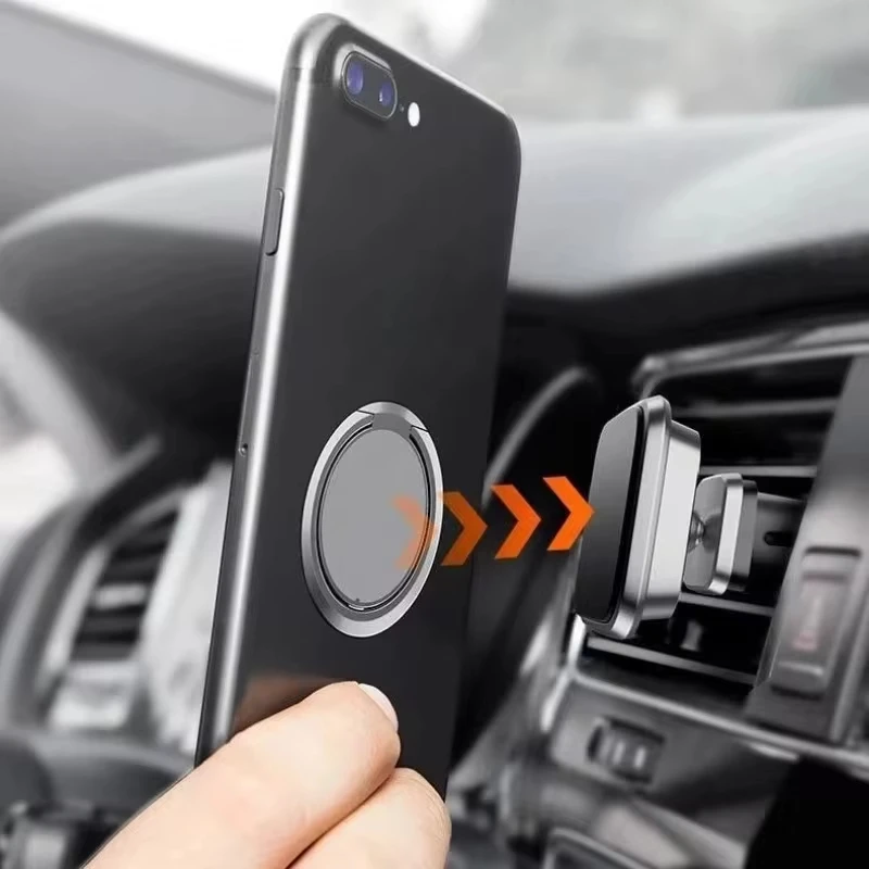 Supporto per anello in metallo ultra sottile per telefono 360 °   Cavalletto pieghevole con rotazione Supporto per staffa magnetica per telefono universale per auto