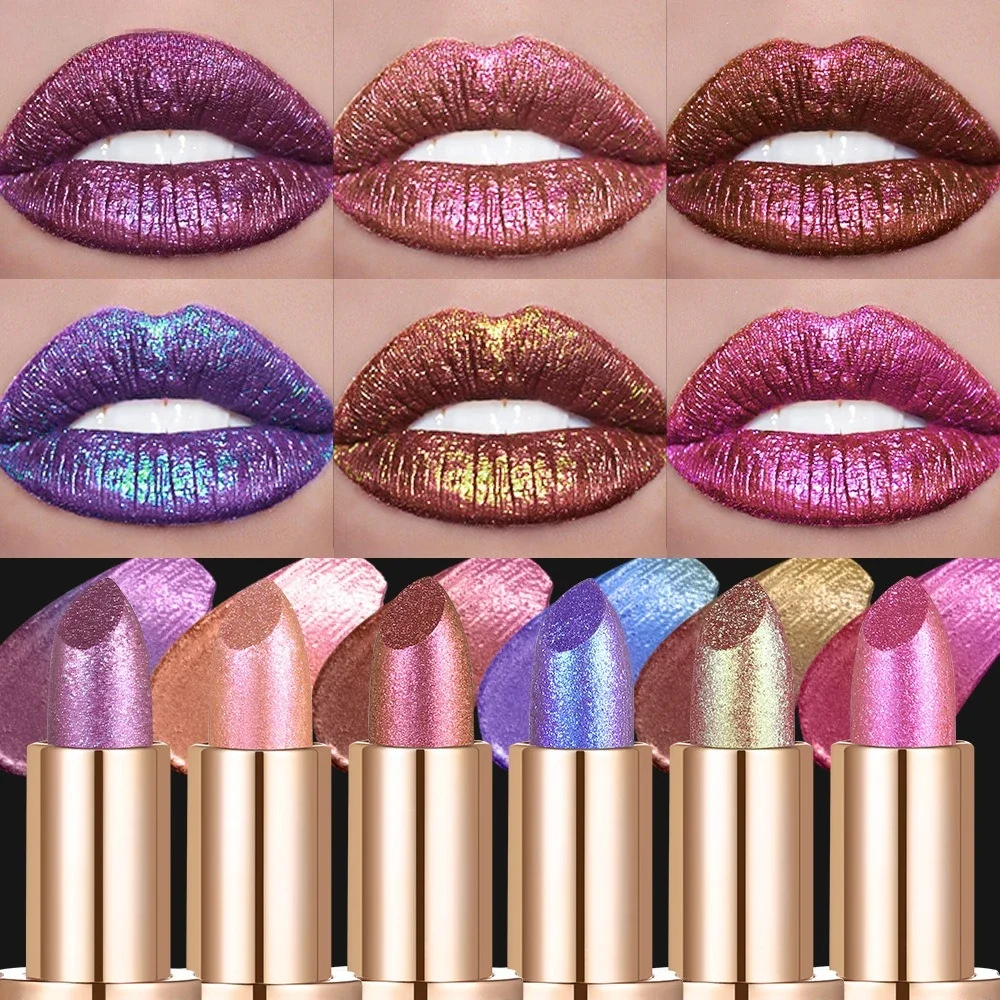 Changing Matte Glitter Diamond Lipstick Metallic Violet Chameleon Lipstick Color Waterproof Pearl Shine Lip Gloss Sexy Makeup