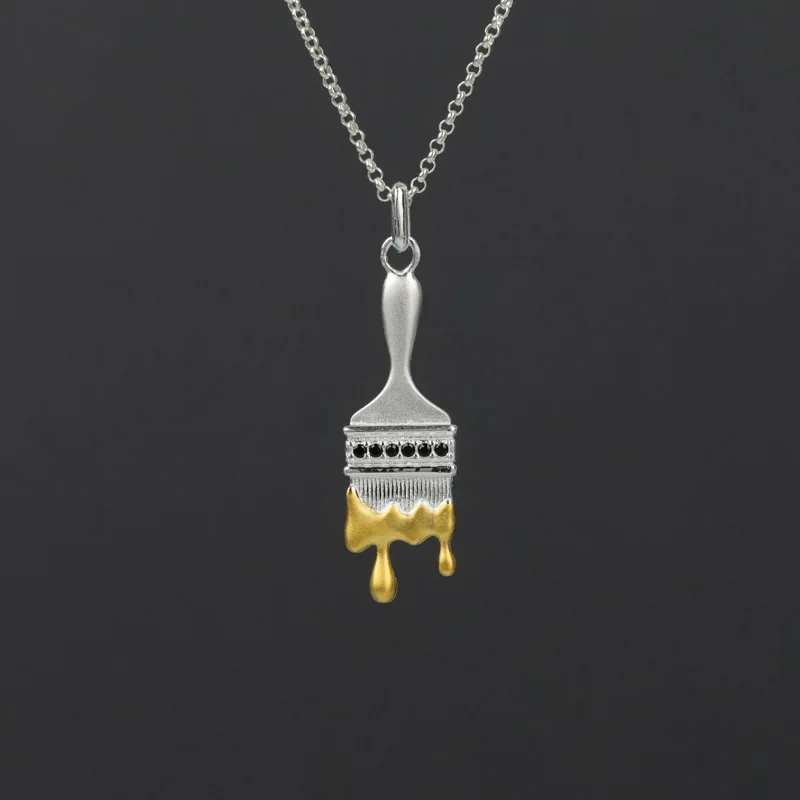 

GEEZENCA 925 Sterling Silver Oil Painting Brush Pendant For Necklace Personalized Dainty Small 2 Tone Pendants Women Girls Jewel