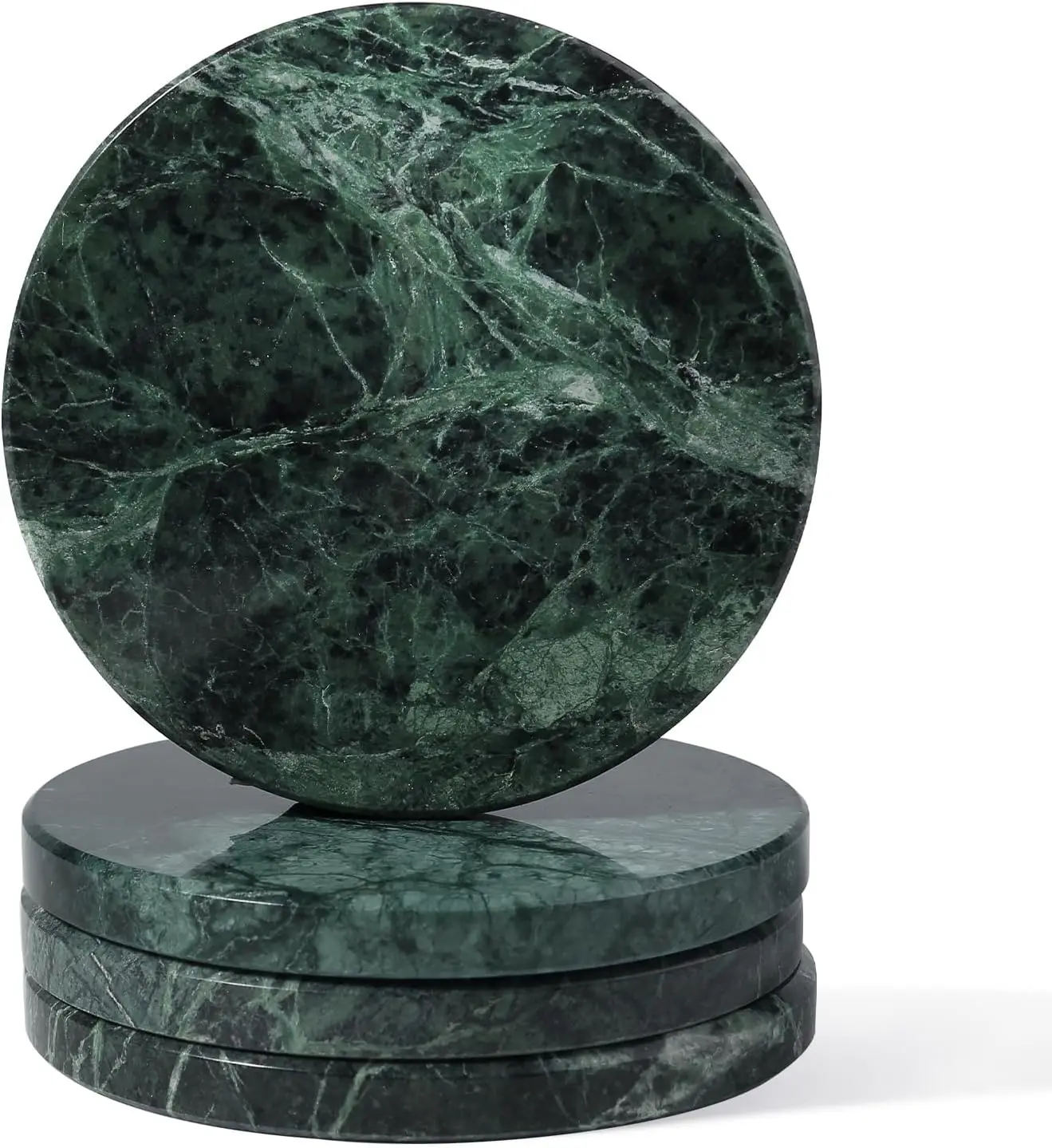 

Set of 4 Round White Marble Coasters, Heat Resistant Stone Drink Holders for Coffee Table Home Bar Decor, Gift Choice