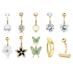 Drperfect 316L Surgical Steel Belly Button Ring Pack for Women Short Belly Piercing Jewelry Unique Butterfly Navelly Rings