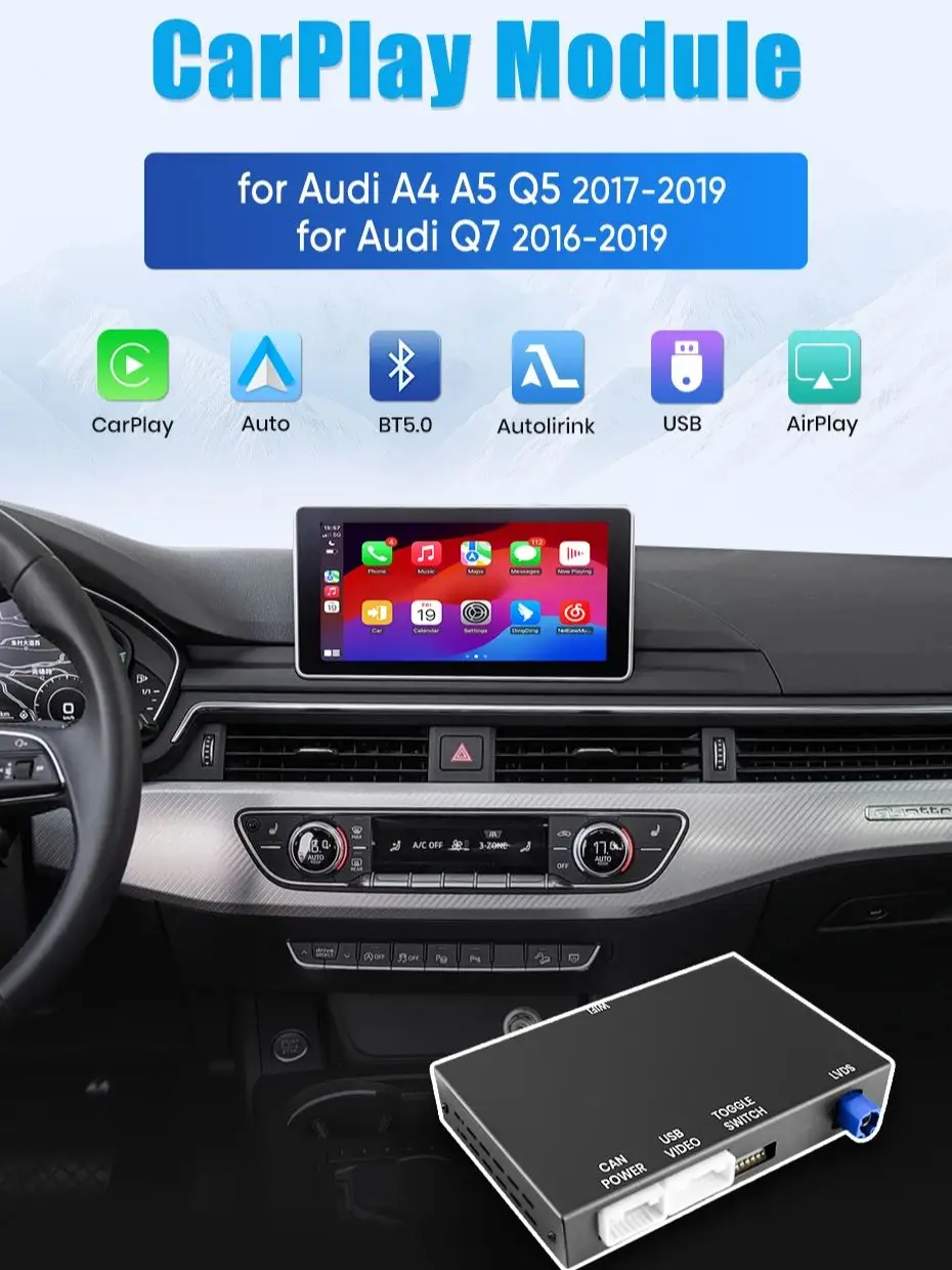 Junsun Wireless CarPlay Android Auto Interface Adapter für Audi A4 A5 Q5L 2017-2019 Bluetooth MirrorLink AirPlay GPS Navigation