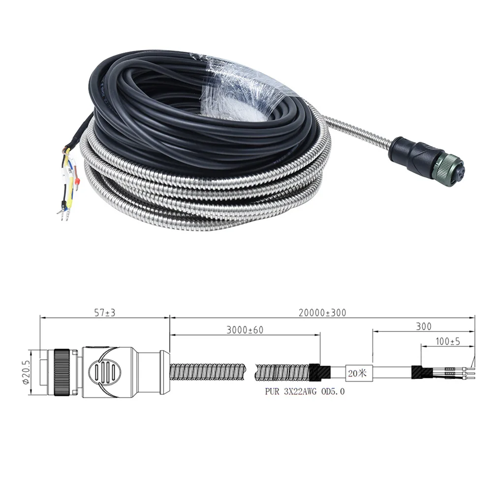 MS3106A DIN Industrial Plug Waterproof Connector 10SL-4 Angled Shielded Female 3pin Molding Cable with Metal Bellows