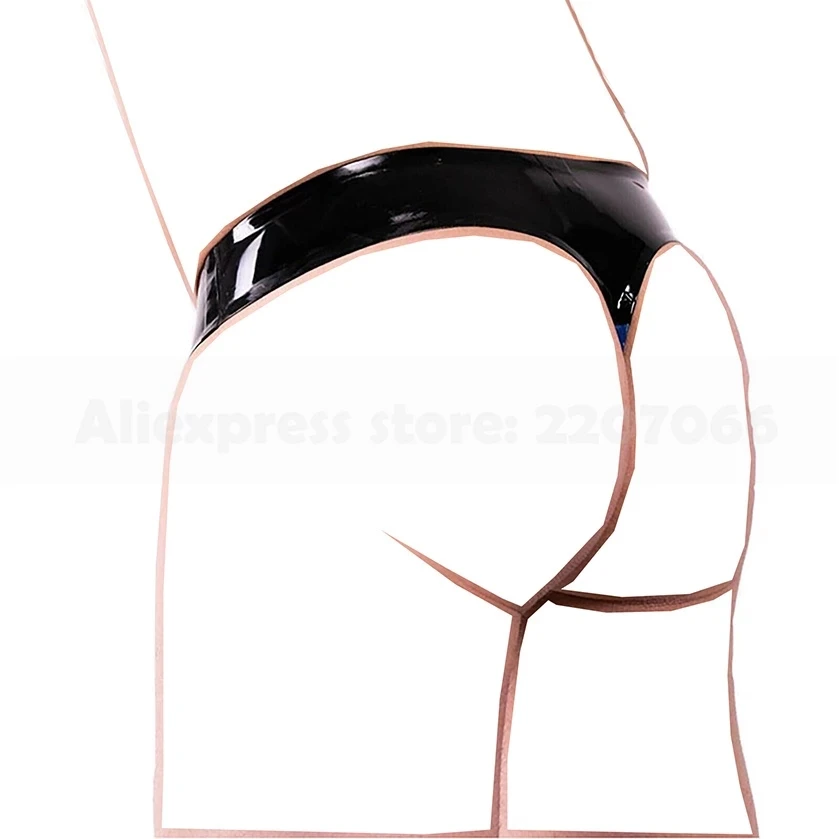 Slip en Latex noir et bleu pour homme, culotte en caoutchouc, string, Lingerie faite à la main