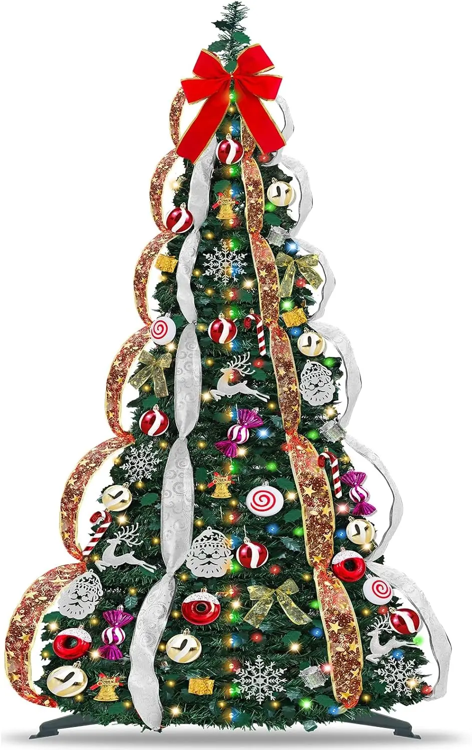 6.5 FT Prelit Pop Up Christmas Tree with 220 Warm White & Multicolor Lights 8 Modes & Timer Fully Decorated 103 Ornaments, Colla