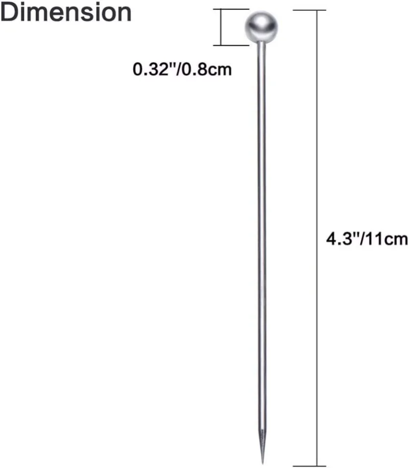 Stainless Steel Cocktail Picks Set, Reusable Metal Martini Sticks, Long Cocktail Toothpicks for Appetizers, 4.3 Inch