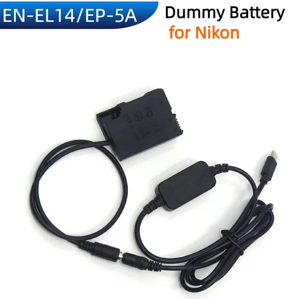 USB Type C Adapter DC Cable EP-5A EN-EL14 Dummy Battery for Nikon P7000 P7800 D3200 D3300 D3400 D5100 D5200 D5300 D5500 D5600
