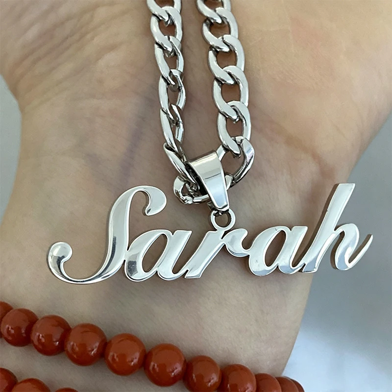Stainless Steel Personalized Name Pendant Necklace Cuban Link Chain Woman Man Custom English Arabic Hebrew Name Necklace Jewelry view 4