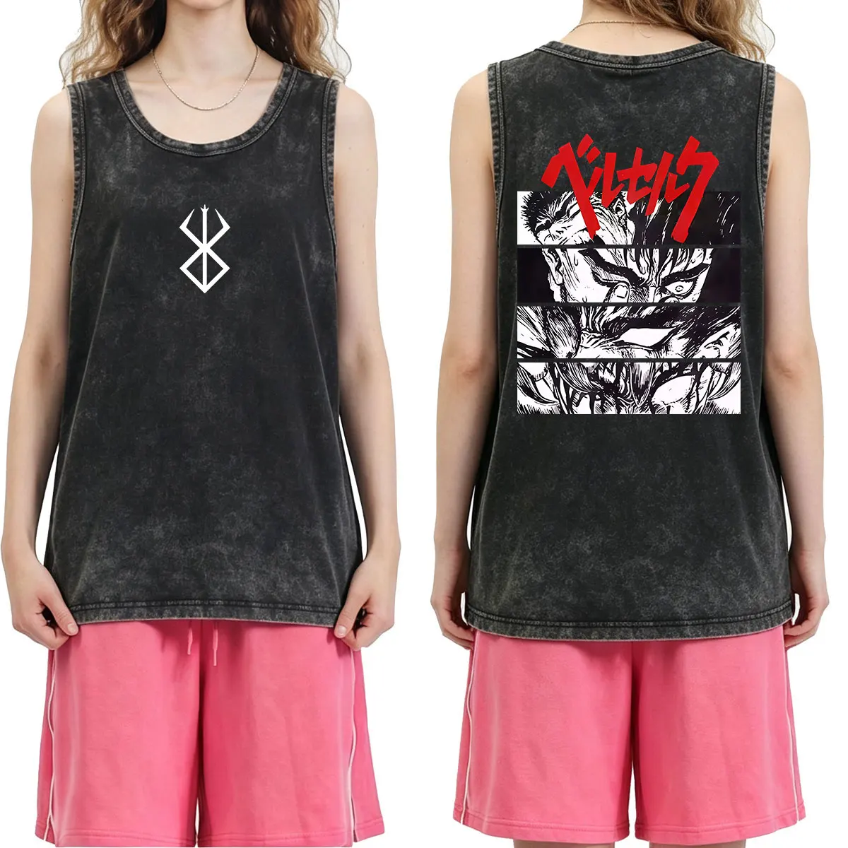 Anime Berserk Guts Griffith Vintage Washed Tank Tops Men Women Clothing 100% Cotton Harajuku Sleeveless Vest T-shirt Streetwear