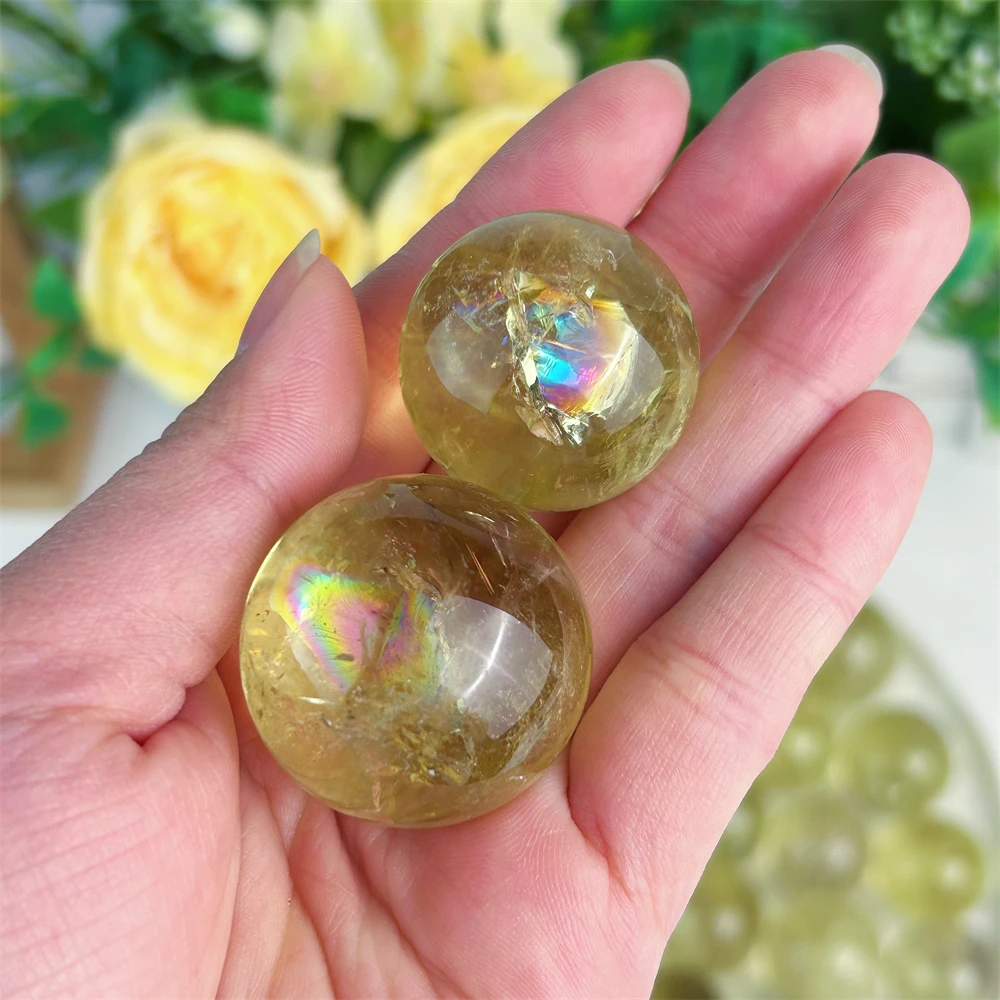 

High quality Natural stone Polishing rainbow flash clarity small size ball Crystal citrine sphere For gift spiritual healing