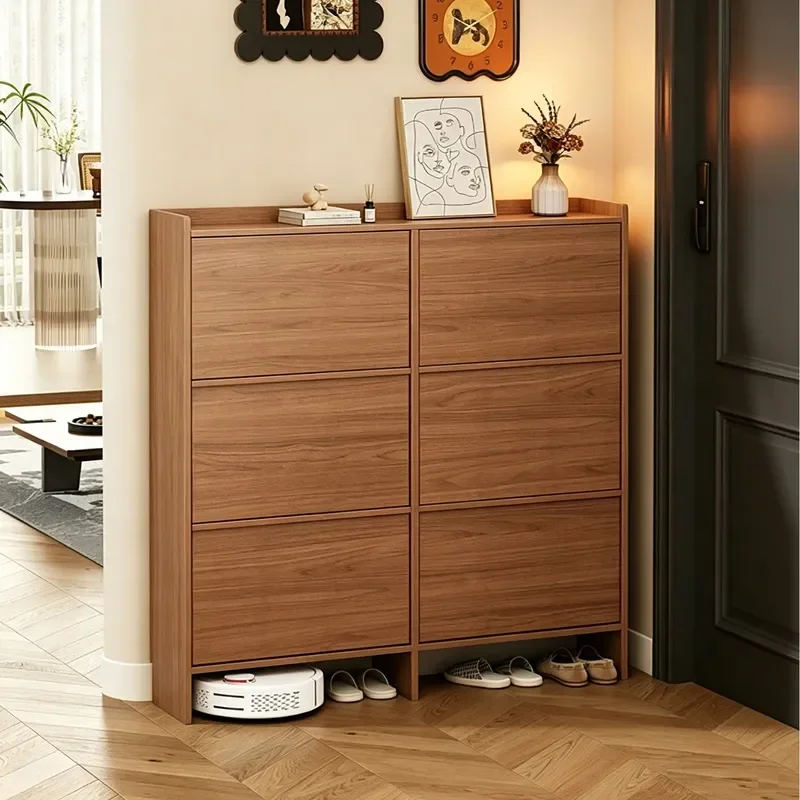 Medieval Style Shoe Cabinet for Home Entryway Ultra Thin Living Room Partition Storage Locker with Adjustable Shelves Modern