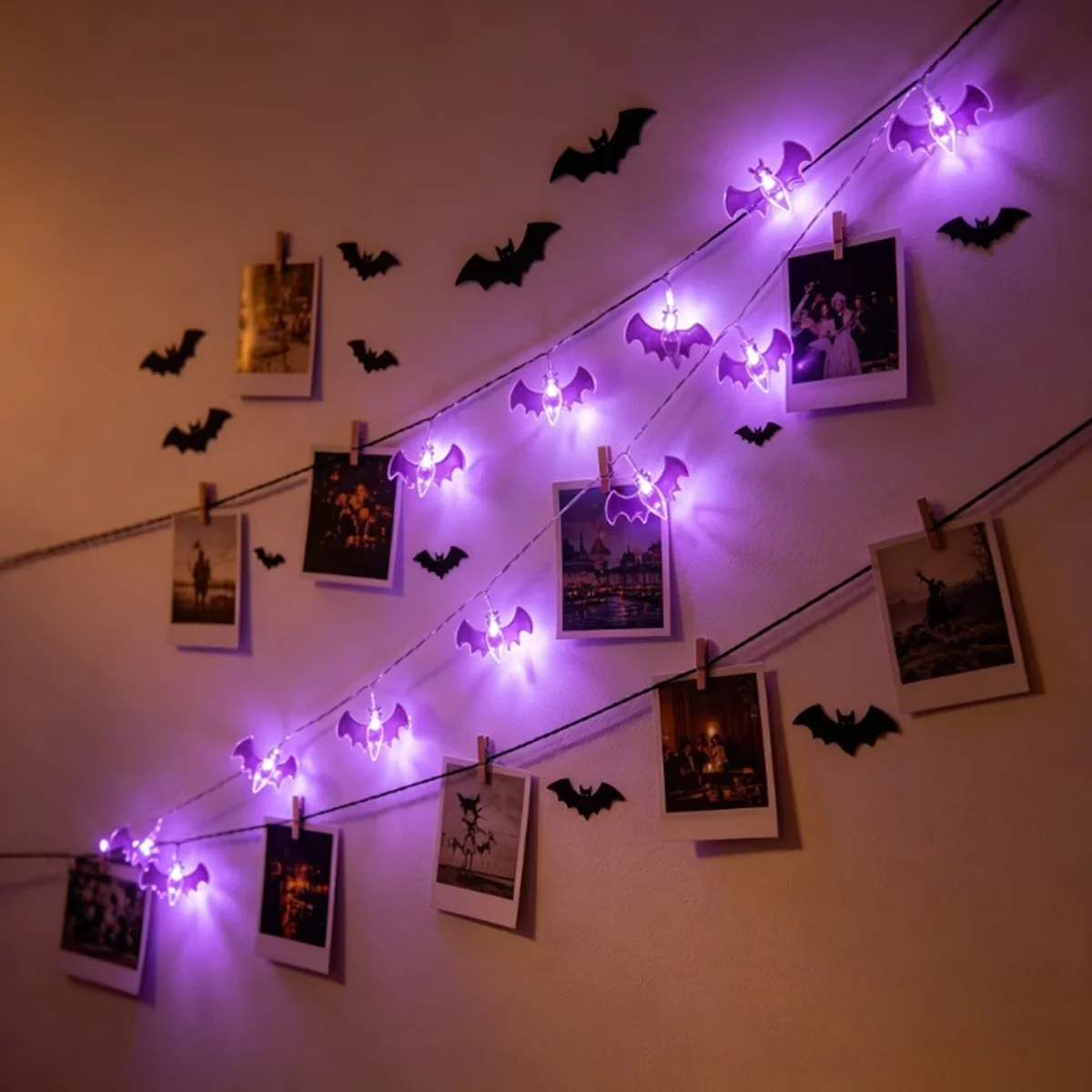 1pc 10/20LED Purple Bat String Light Battery Powered Halloween Spooky Hanging Fairy Lamp For Home Bedroom Party Garden Decor