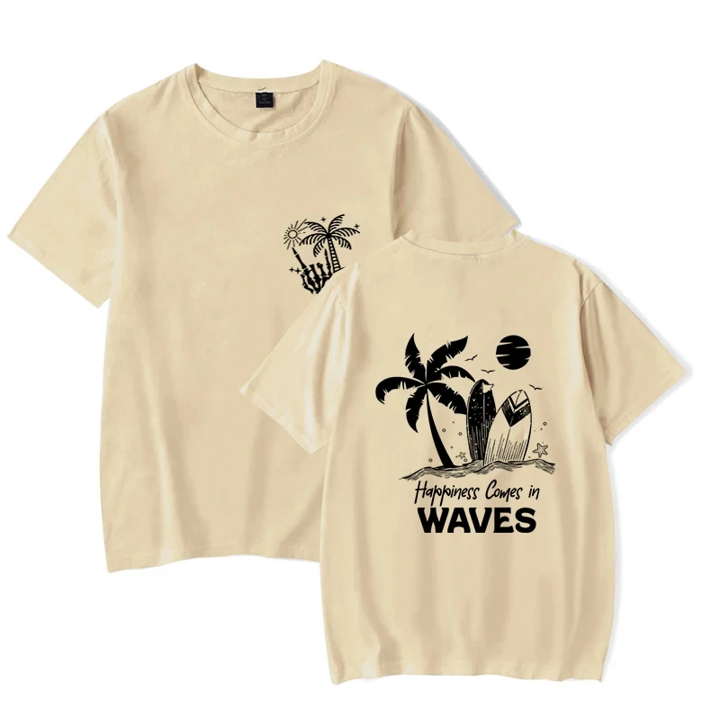 Summer Men T-Shirt Harajuku Happiness Comes in Waves Graphic T Shirts Short Sleeve Clothes Travel Women Men Tee Tops Fashion Tee