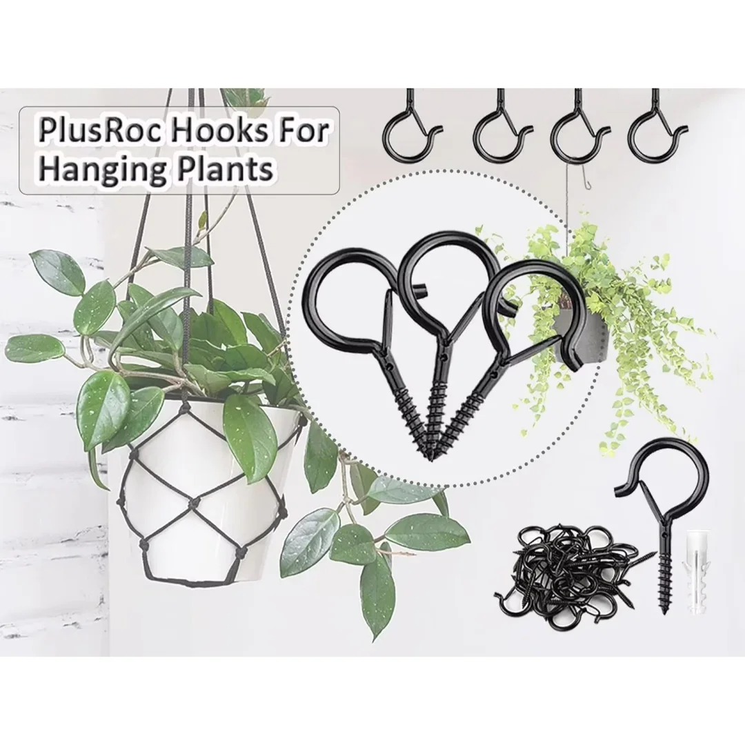 20 Pack Screw Hooks for Hanging Plants / String Lights, Heavy Duty 2.2 Inch Black Eye Hook Screw Cup Ceiling Hook Q-Hanger