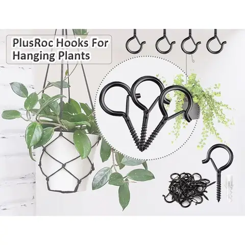 20 Pack Screw Hooks for Hanging Plants / String Lights, Heavy Duty 2.2 Inch Black Eye Hook Screw Cup Ceiling Hook Q-Hanger