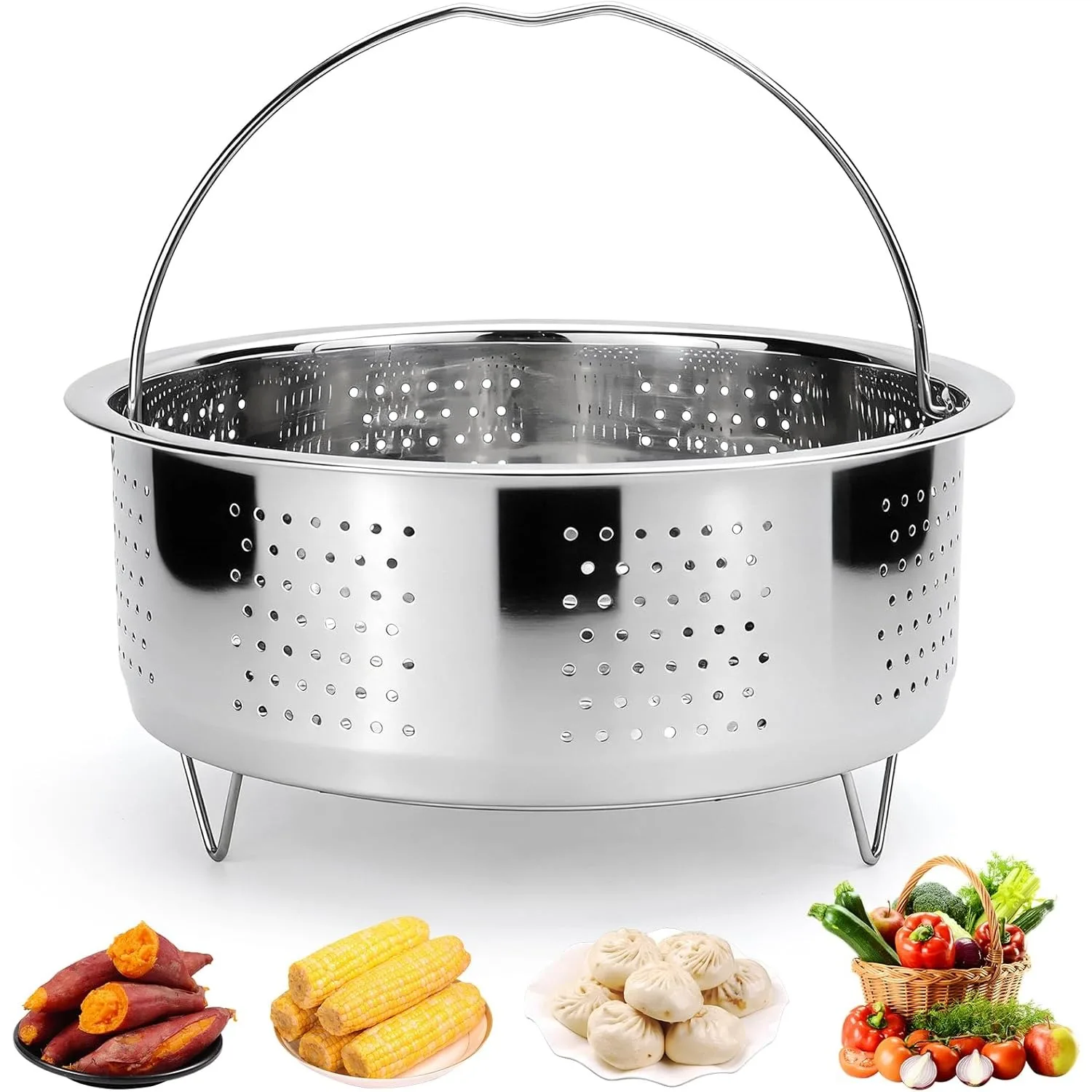 Steamer Insert Stainless Steel 304 Steamer Insert Pots Steam Basket Pressure Cooker Steaming Vegetables Fruits Eggs