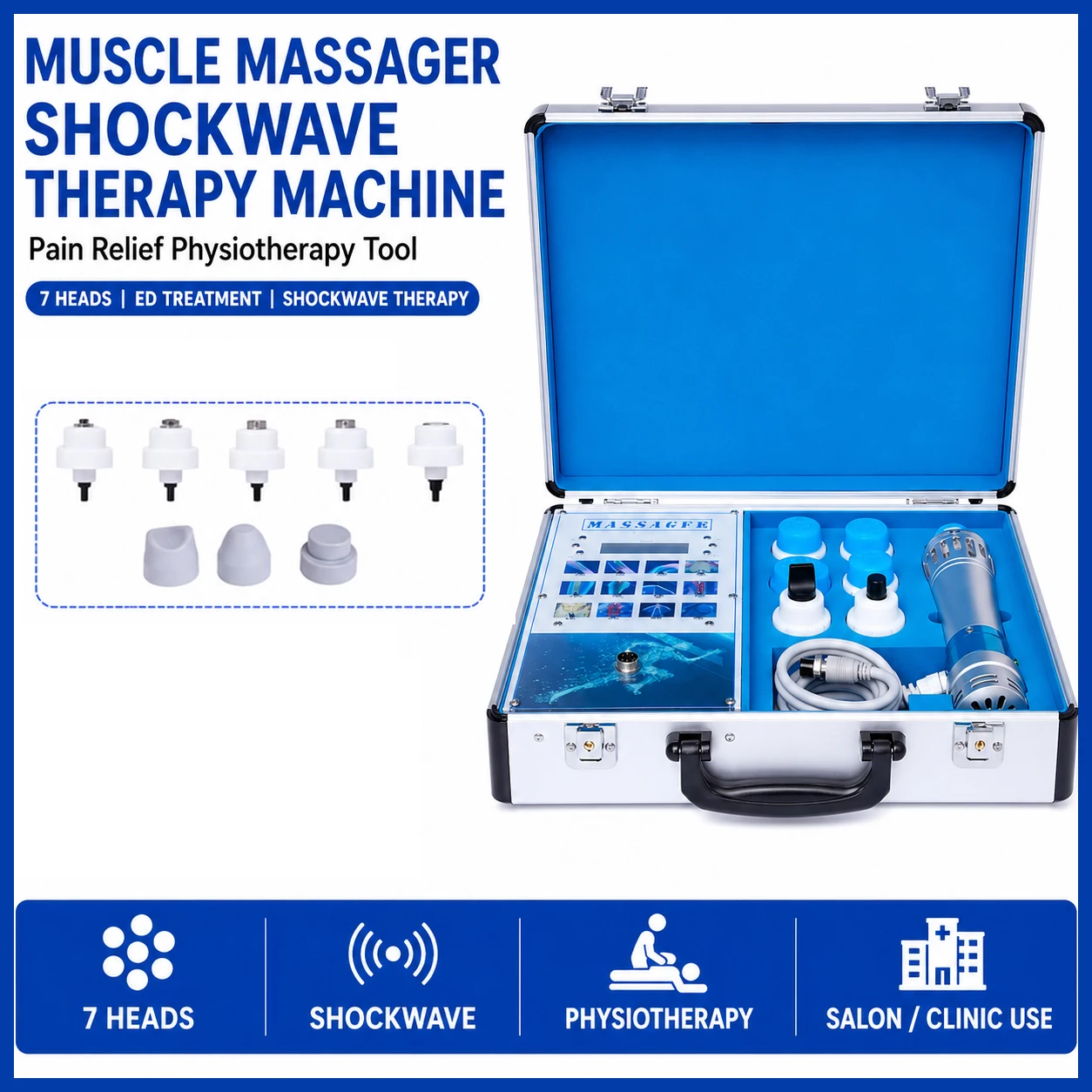 Professional Ballistic Shockwave Therapy Machine 7 Heads Deep Tissue Muscle Relax Body Massage Physiotherapy Recovery Device