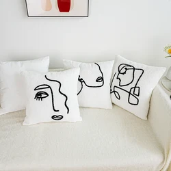 1pc, Teddy velvet abstract face embroidery cushion pillow case, home decoration, without pillow core
