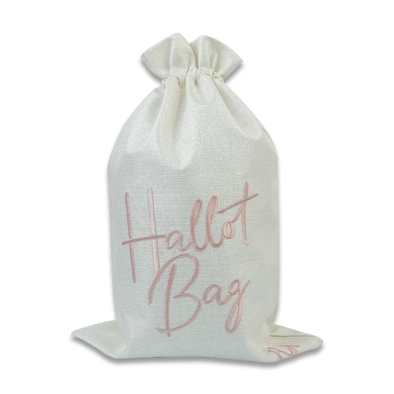 Customizable white linen kosher wedding wedding hallo bag with dark gray embroidery for outdoor scene wedding scene customizatio