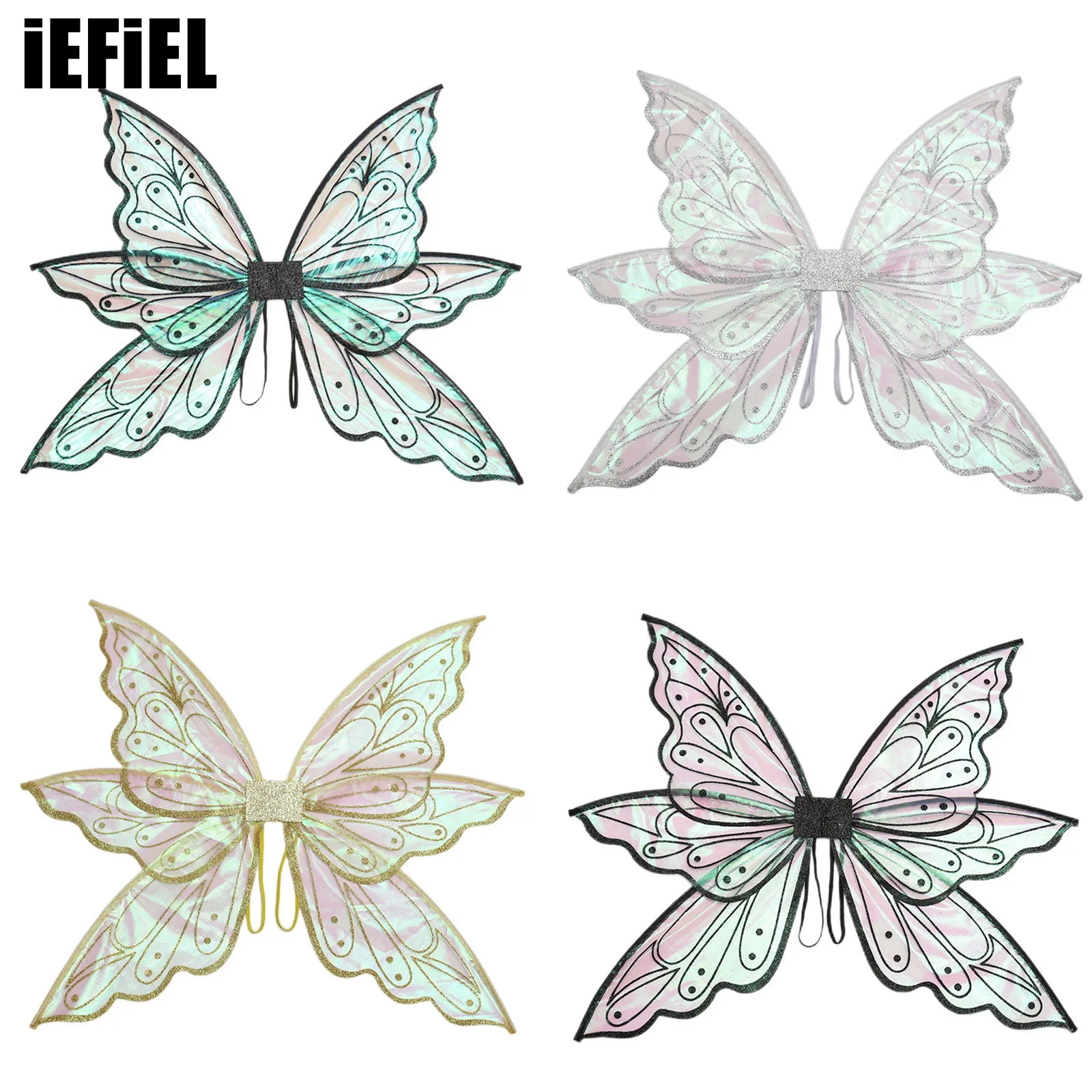 

1Pc Butterfly Fairy Wings for Kids Girls Shiny Edge Flower Elf Wings with Shoulder Straps Halloween Party Dress Up Props Costume