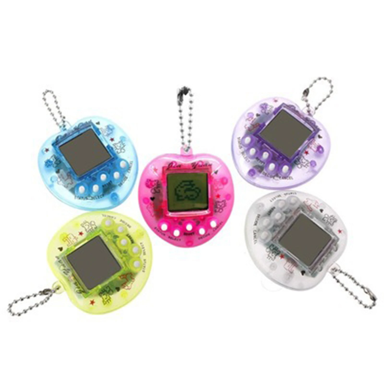 Electronic Pet Game Machine Transparent Heart Shape Virtual Pet Puzzle Game Keychain Design Birthday Gift For Kids