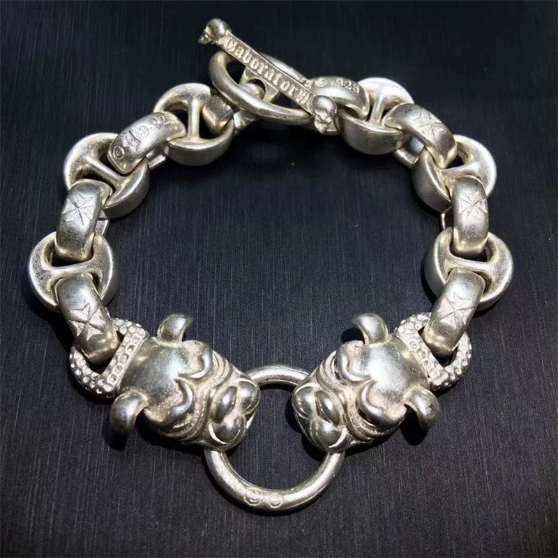 Jia Le/ Hand-made/ Old Tibetan Silver High Quality Lucky Dog Head Chain Bracelet for Men Women Couple Accessories Luxury Gift