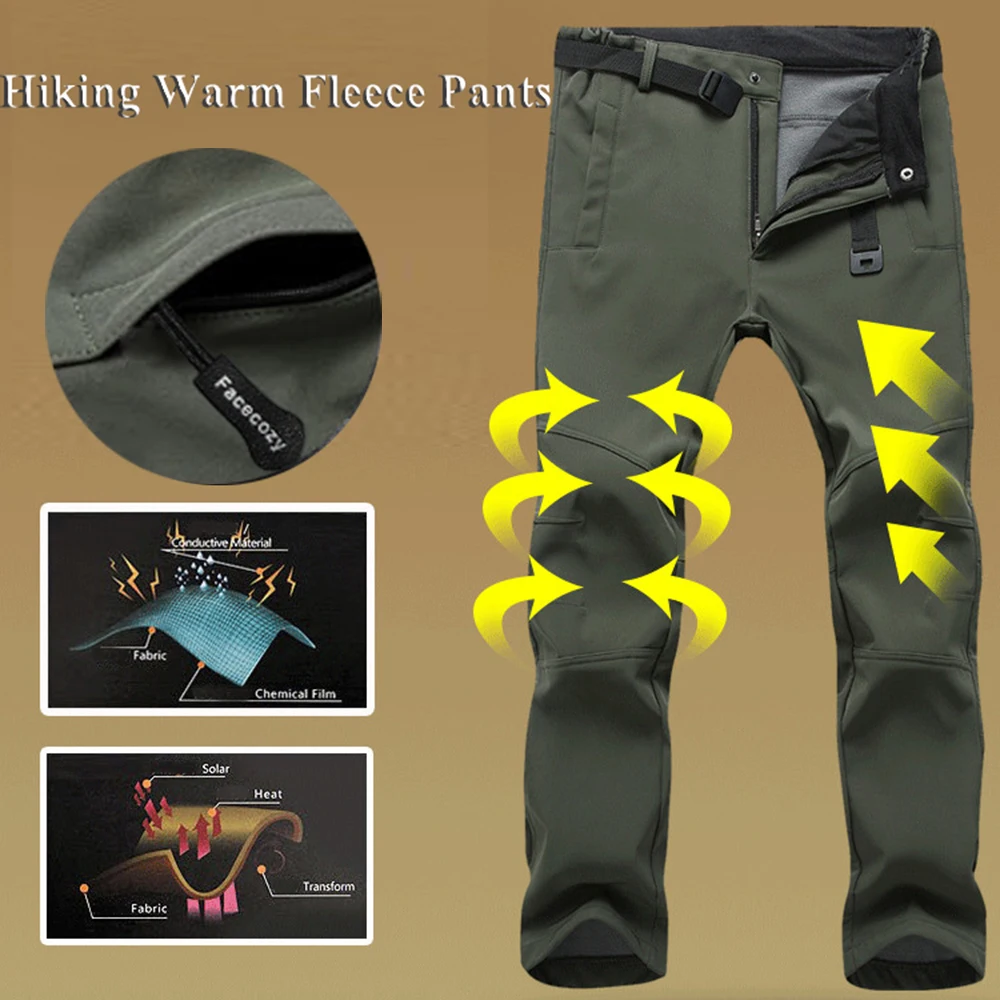 Facecozy Men Fleece Hiking&Camping Pants Female Outdoor Pantolon Fishing softshell Pant Waterproof Trekking Skiing Throuses