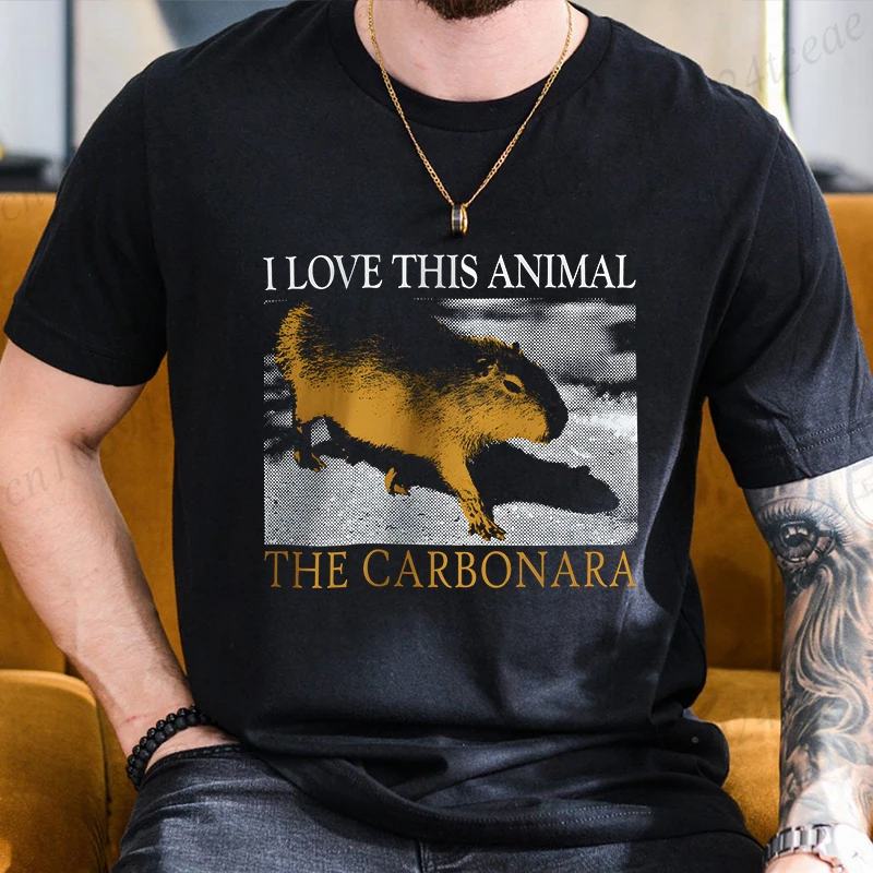 The Carbonara Capybara T-Shirt New Fashion Clothing Short Sleeve Men's/Women's Kids Crewneck Loose Tops Short Sleeve Clothes Top