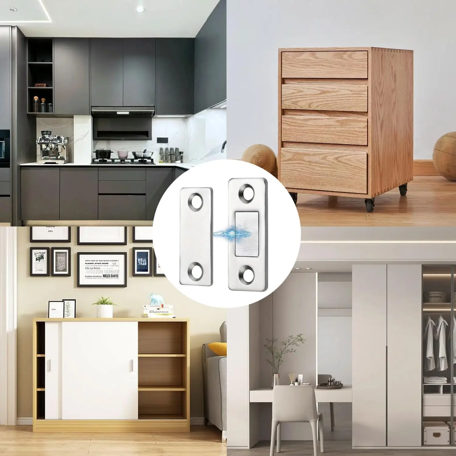 Magnetic cabinet door lock，cabinet magnet for closing，no need for drilling installation，easy to peel off label，kitchen，closet