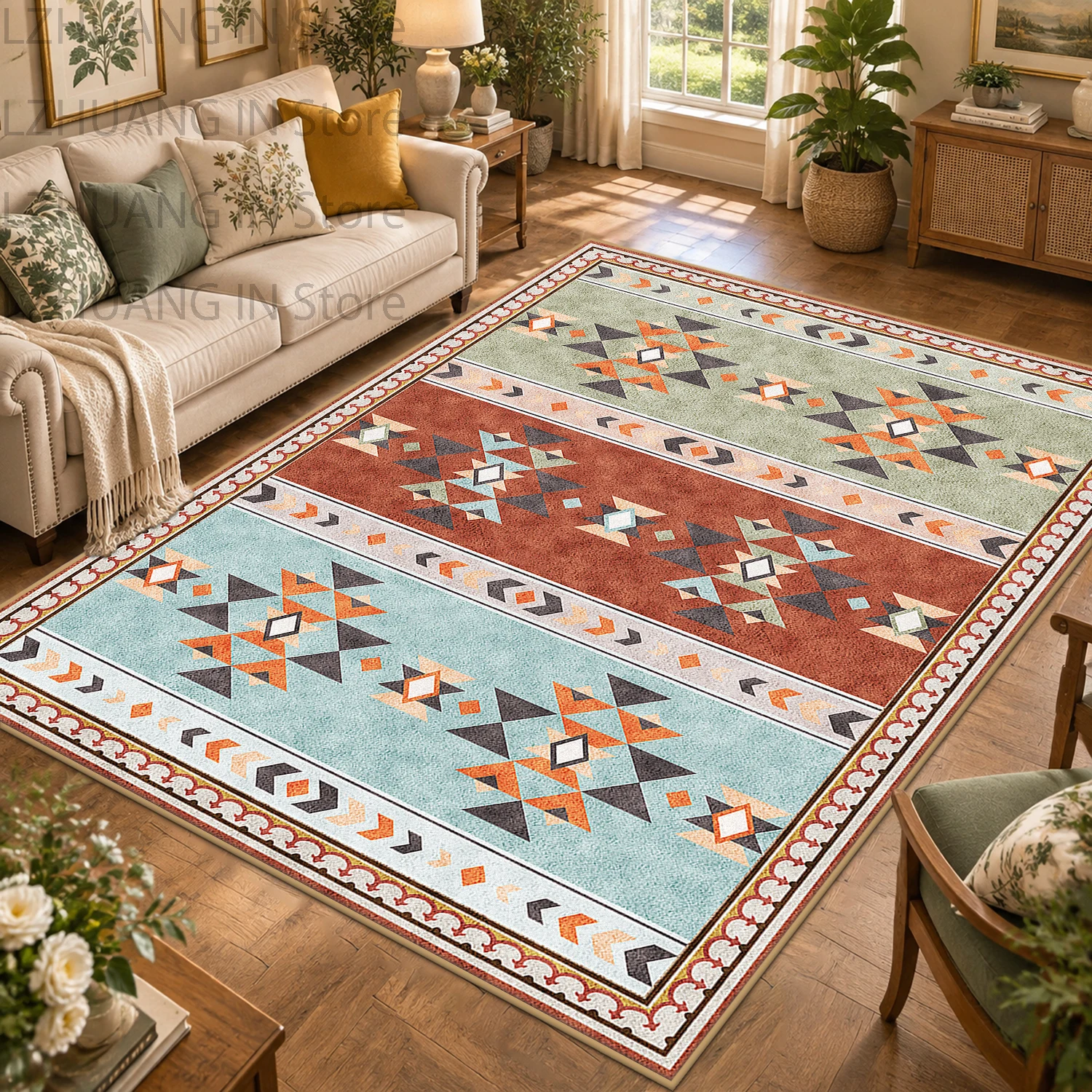 Retro Persian Farmhouse Decor Big Size Living Room Carpet Machine Washable Non-slip Dinning Room Rug Soft Floral Patterned Mat