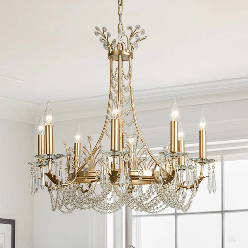 

Luxury Living Room Crystal Chandeliers Gold Hanglamp AC110V 220V Lustre Dining Room Cristal Light Fixtures