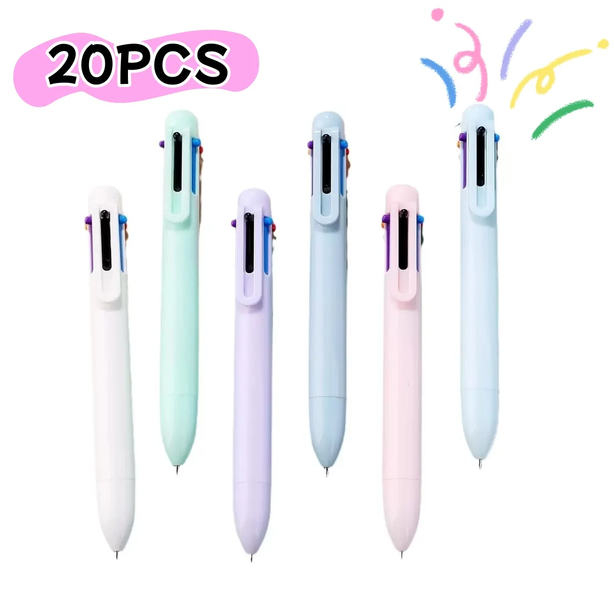 20pcs 6-Colors Ballpoint Pens Macaron Colored Student Pen Creative Stationery Multi-color Pen Girlheart Colored Hand Account Pen