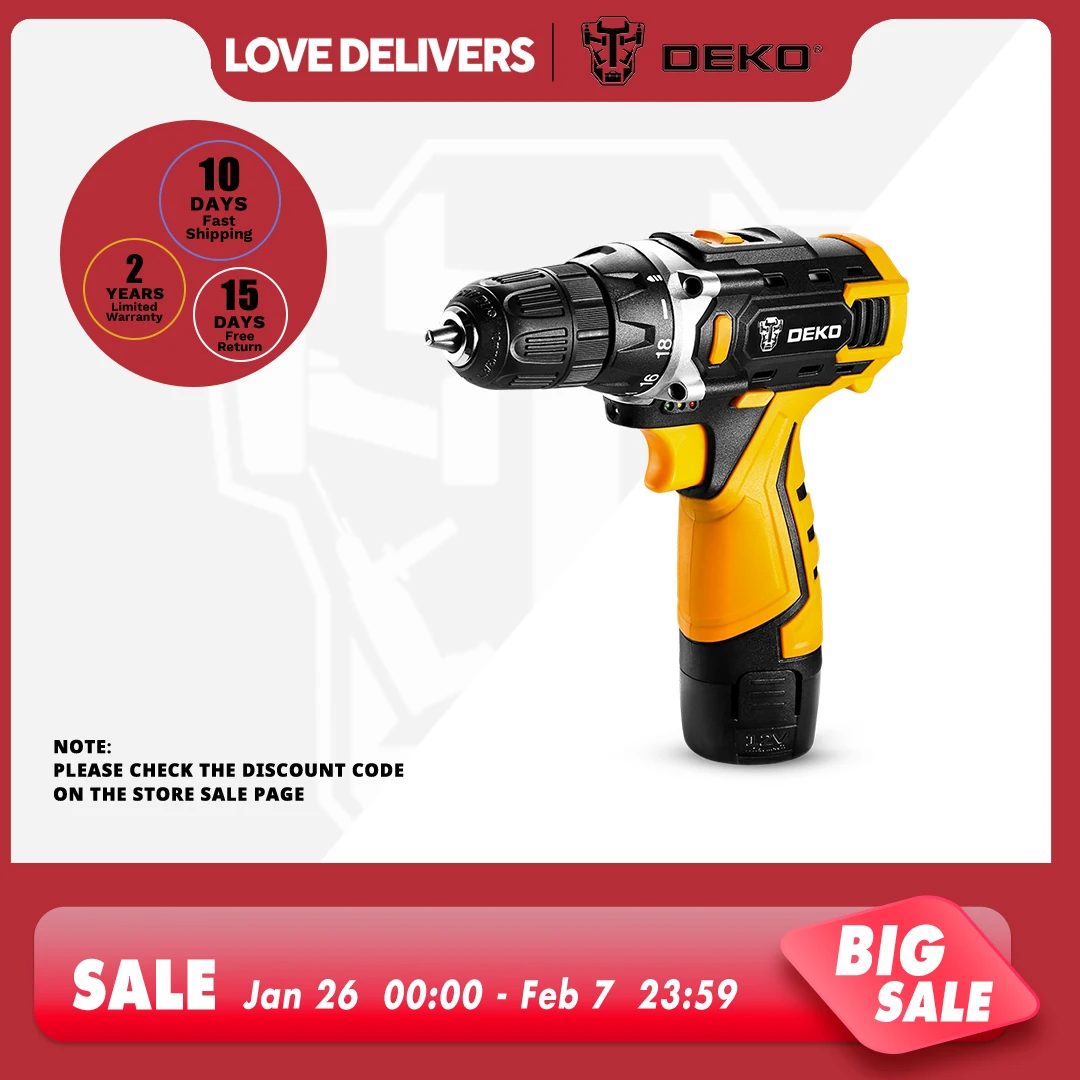 

DEKO Cordless Drill 12V 16V 20V Mini Wireless Power tools DC Lithium-Ion Battery Electric Screwdriver Home DIY Drilling Machine