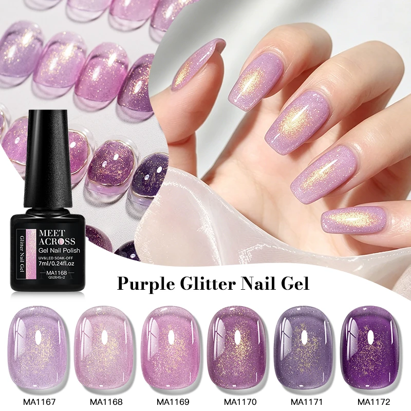 Purple Shimmer Glitter Gel Nail Polish Sparkling Laser Glitter Gold Light Semi Permanent Soak Off UV Gel Varnish Nail Supplies