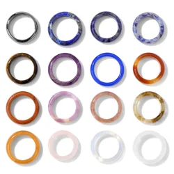 5pcs/set Natural Quartzs Rings 16-20mm Lapis Lazuli Hematite Rose Crystal Amethysts Round Finger Rings For Women Men Jewelry