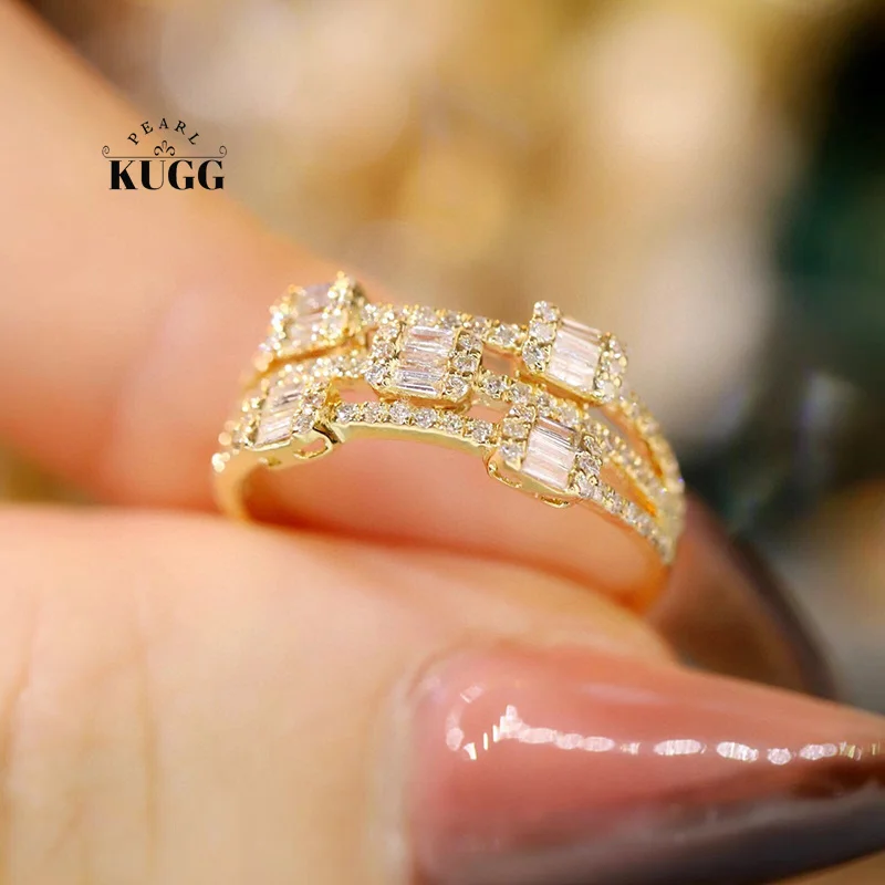 KUGG 100% 18K White or Yellow Gold Rings Romantic Shiny Design 0.50carat Real Natural Diamond Ring for Women High Party Jewelry