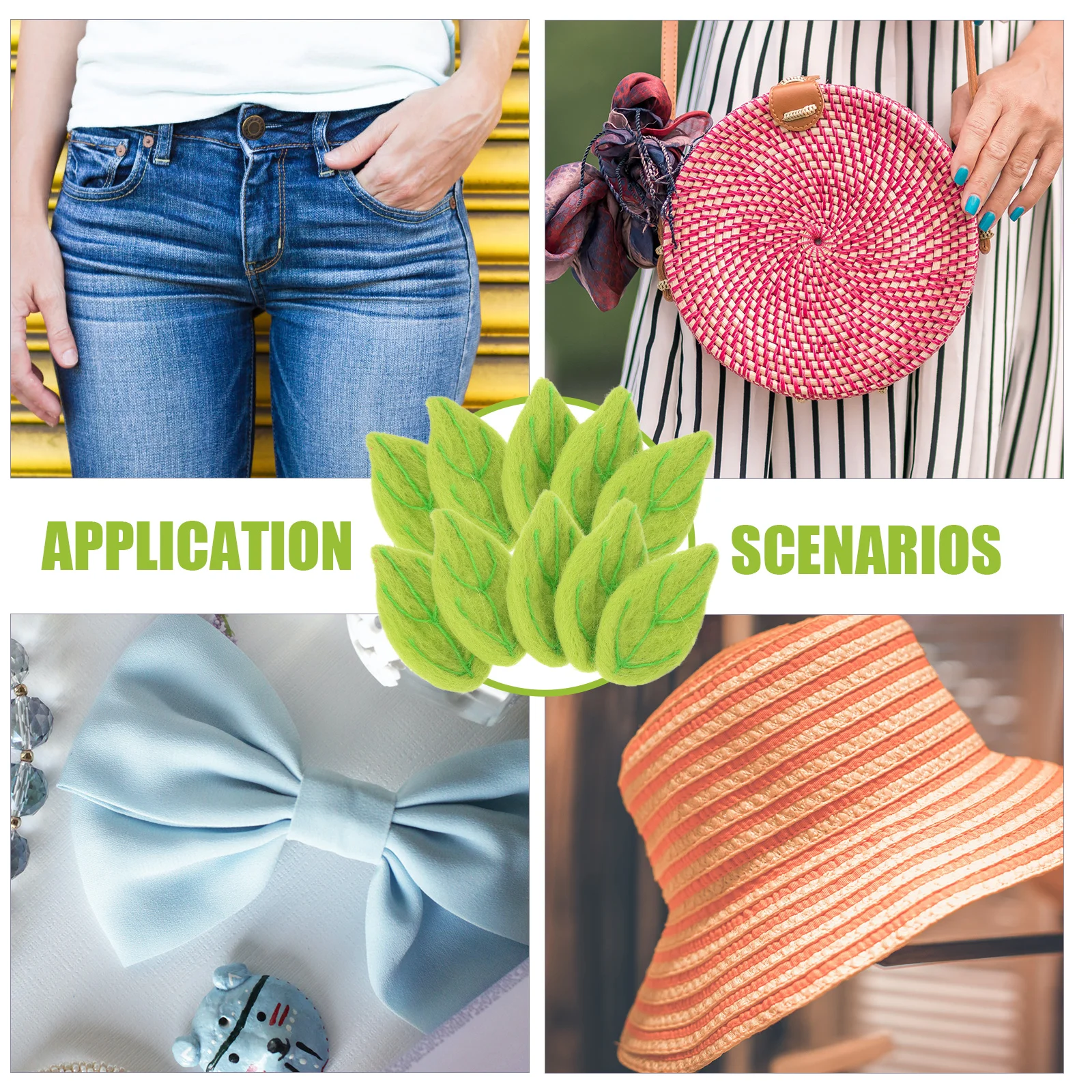 

10pcs Wool Felt Green Leaves Diy Leaf Charms For Brooch Hairpin Decor Craft Making Supplies Decoration Embellishments