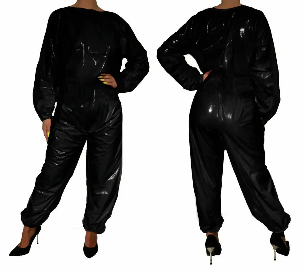 100% Latex Gummi Rubber Catsuit 0,4mm Ganzanzug Overall Zentai Anzug Kostüm schwarz lack Suit