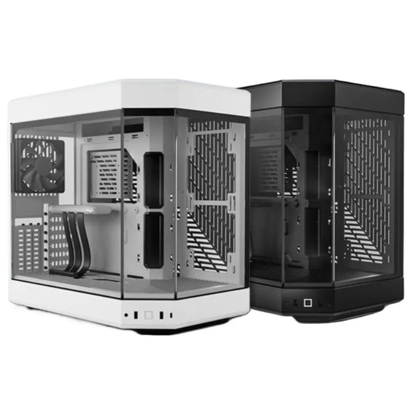Y70‑TI ATX Gaming PC Case, Panoramic Tempered Glass LCD Touch Screen PCIe5.0 Vertical GPU Riser Cable Full View Computer Chassis